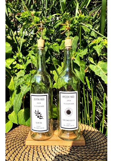 Bölmeli Ahşap Stantlı Şeffaf Altın Balerin Tıpalı 750 Ml Zeytinya