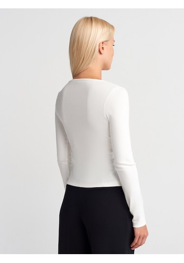 Dilvin 31993 Fermuar Detaylı Uzun Kollu Top-ekru Ekru