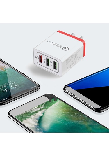 Xiyyadms Hızlı Şarj 3.0 Destekli 3 Usb Portlu Beyaz Abd Standardı Şarj Aleti - 100-240v Ev Ve Seyahat İçin