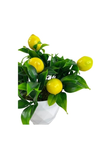 Yapay Çiçek Beyaz Saksıda Limon Dekoratif Masa Çiçeği 25Cm