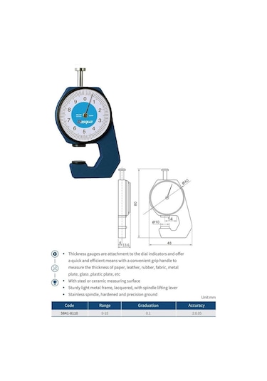 Dasqua 5841-8110 0-10mm Mekanik Kalınlık Komparatörü
