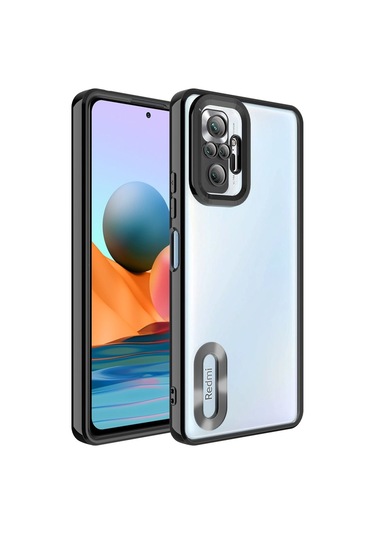 Xiaomi Redmi Note 10 Pro Kılıf Kamera Korumalı Logo Gösteren Zore Omega Kapak Siyah