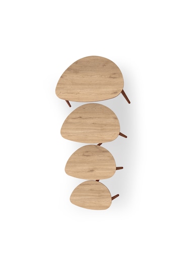 Nora 4lü Dörtlü Mdf Ahşap Zigon Sehpa - Meşe