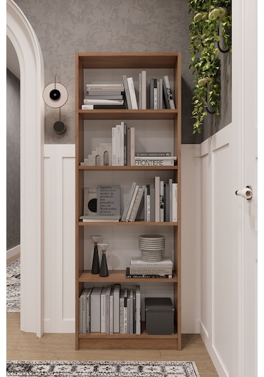 Asra Trend 5 Raflı Kitaplık K002 %100 MDF Modern Ofis Çalışma Odası Dosya Rafı Petra