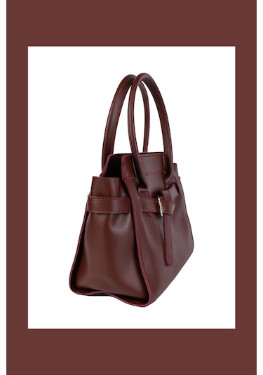 Kadın Deri Kemer Detaylı Bordo Çanta Bordo