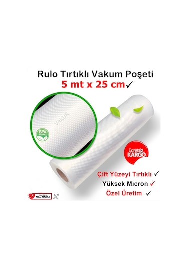 Rulo Tırtıklı Vakum Poşeti 5 M x 25 CM
