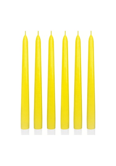 6 Lı Kısa Sarı Konik Şamdan Mum Yükseklik 18 Cm Sarı