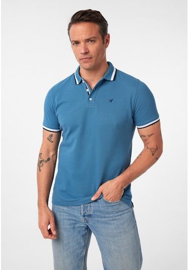 Javeir Erkek Regular Fit Çizgi Detaylı Polo Yaka T-shirt Koyu Denim Mavi