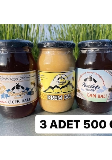 Kazdağı Lezzet Serisi Çiçek Balı + Çam Balı + Krem Bal 3 x 500 G