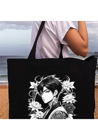 Tattoo Plaj Çantası Kanvas 48x41x10 Cm Siyah - No.03 Siyah