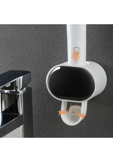 Siyah Otomatik Diş Macunu Dispenseri Banyo Aksesuarları Ev Banyo İçin Diş Fırçası Tutucu Diş Kremi Dağıtıcı Siyah