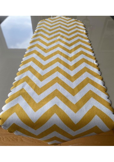 Zigzag Desenli 40x140 CM Lazer Kesim Runner 140 x 40 -Dikdörtgen-Sarı-Beyaz
