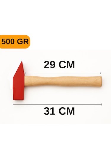500gr Çelik Başlı Ergonomik Ahşap Saplı Çift Taraflı Çekiç
