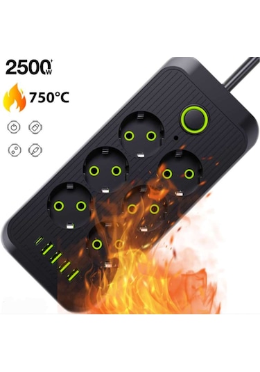 6 Lı Priz 6 Soket 220v 4usb 5v2.1a 1 Pd 2.1a Şarj Çoklu Priz