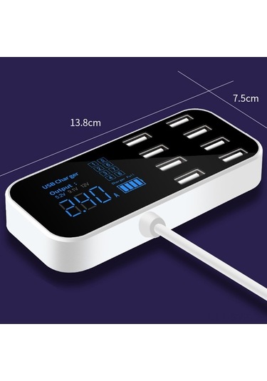 Sandwich A9s 8 Yuva Usb Şarj Cihazı, 12-24v 40w Led Ekranlı Akıllı Telefon Tablet Dvr Şarjör