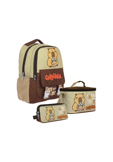 Capybara Erkek Çocuk - Kahverengi - Bej İlkokul Üçlü Çanta Seti - Setcpb5200a Çok Renkli