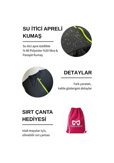 Mayovera Taytlı Mayo - Yeşil Fermuarlı Siyah