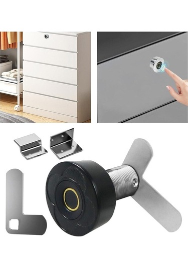 Createtech Homyl Parmak İzi Dolap Kilidi - Ev & Ofis Çekmeceleri İçin Gizli 30mm Siyah