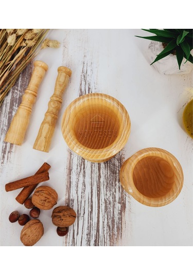 El Yapımı Ağaç Havan Sarımsak Döveceği Lüx 8-10 Luk 2 Li Set