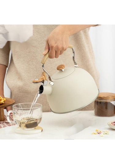 Valkyrie 2.5l Paslanmaz Çelik Düdüklü Su Isıtıcısı Demlik Islıklı Kettle Krem