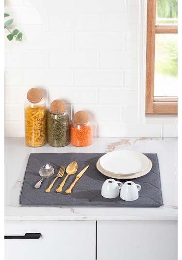 Porsima 3139-3 2li Mikrofiber Tezgah Üstü Kurutma Matı Kurulama Bezi Süper Emici Bulaşıklık Antrasit Antrasit