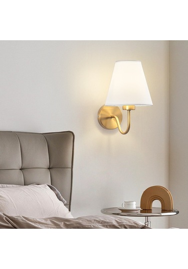 Yunboo 4018 Bakır Renkli Keten Kapaklı Modern Duvar Lambası - Otel, Yatak Odası, Koridor İçin - Tekli Paket Far Yok Keten
