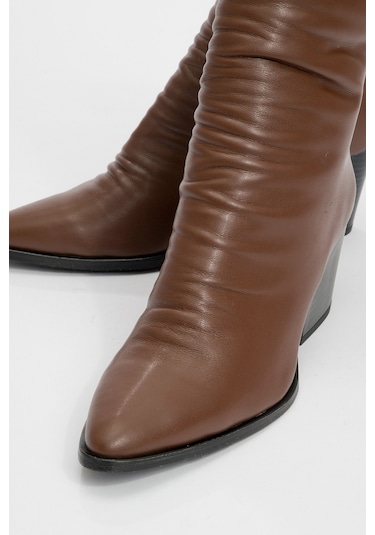 Luvishoes Luvi Shoes Laval Kahve Cilt Arkadan Fermuarlı Kadın Kalın Topuklu Bot Kahverengi
