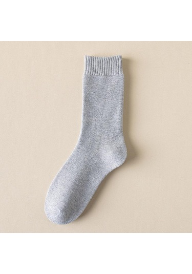 Gri Erkek Mürettebat İş Çorapları Düz Renk Erkek Kış Kalınlaşmış Çorap Pamuk Yüksek Tüp Spor Çorapları Gri