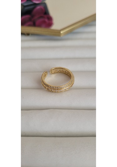 Vıp 14k Ayarlanabilir Sıralı Kare Taş Yüzük Gold