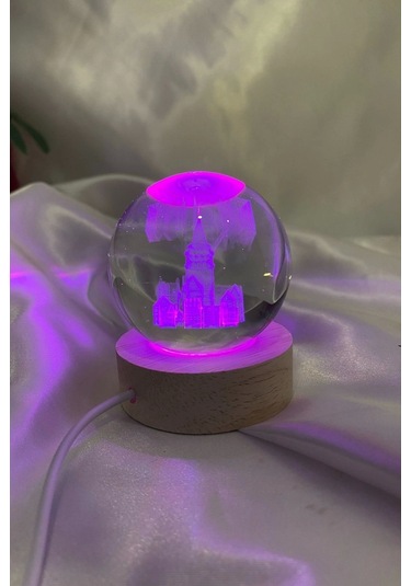 3d Led Işık Gecelambası Cam Küre Çok Renk Günışığı Ahşap Galata Kulesi Gece Lambası 6 Cm