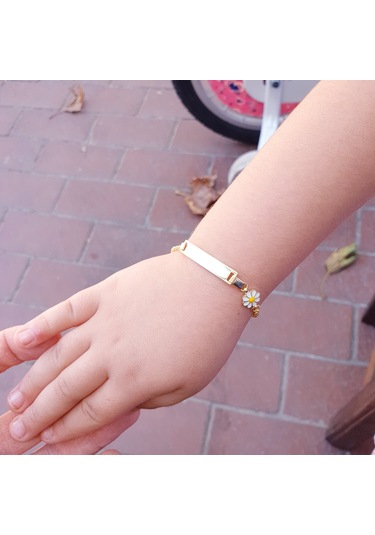 22 Ayar Altın Kaplama Papatyalı İsimli Çocuk Gümüş Bileklik Künye