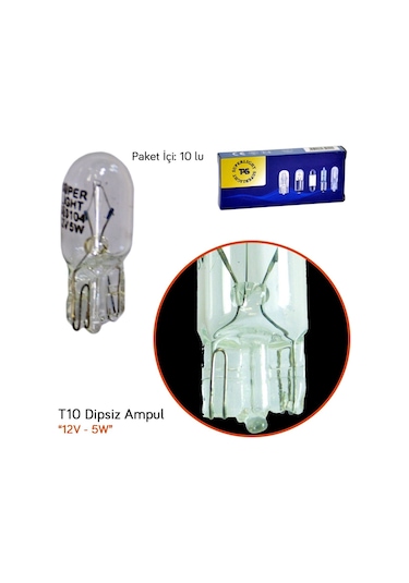 TAS 12V T10 Ampul Büyük Dipsiz 5W SL3104 (10 lu)