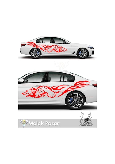 90x21cm-Kurt Alevli Yan Kapı Araba Sticker. Alevli Kurt Oto Arka