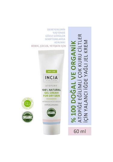 INCIA %100 Doğal Atopiğe Eğilimli Ciltler İçin Jel Krem Çok Kuru Ciltler İçin Yalancı İğde Yağı 60 ml