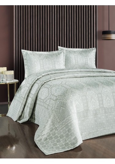 Jakarlı Grena Yatak Örtüsü Seti Yeşil