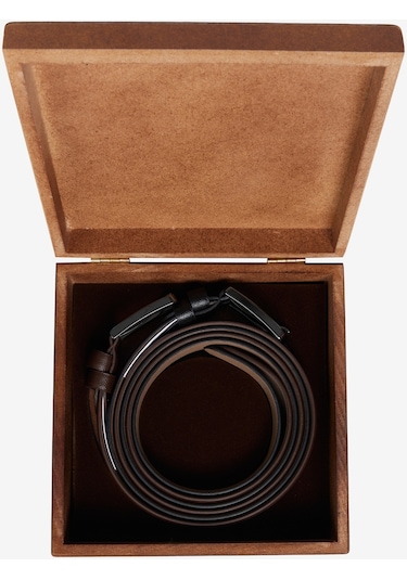 AC&Co / Altınyıldız Classics Erkek Siyah-kahverengi Özel Ahşap Kutulu 2'li Takım Elbise Kemeri Damat Bohçası Kahverengi - Siyah