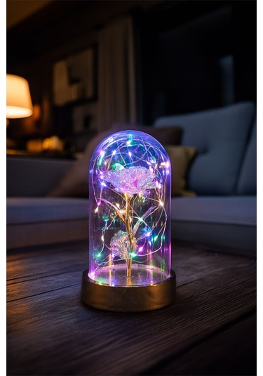 Anneler Gününe Özel Galaxy Rose Yapay Gül Ayıcıklı Fanus Lamba Usb Yapay Çiçek Dekoratif Hediyelik