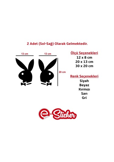 2 Adet Playboy Tavşan Oto Sticker Araba Sticker