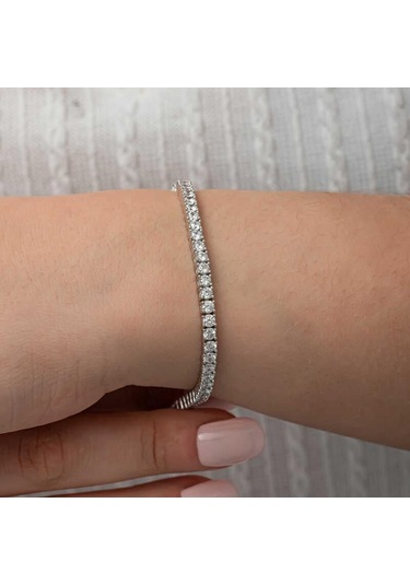 Gümüş 3.5 Mm Beyaz Taşlı Su Yolu Kadın Bileklik Çok Renkli
