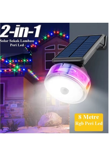 2in1 Güneş Enerjili 8mt Peri Led + Hareket Sensörlü Solar Lamba