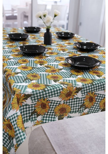 Sufre Sıvı Geçirmez Masa Örtüsü Sofra Bezi Sofra Örtüsü Piknik Örtüsü Ayçiçeği Yeşil
