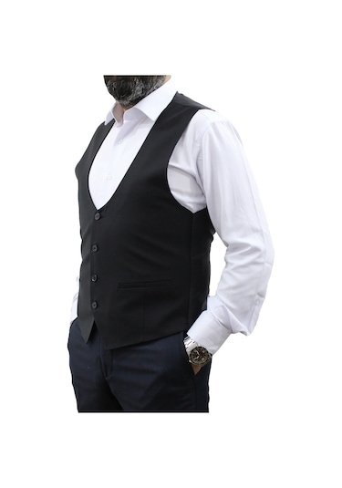 Mentor Regalo Erkek Yelek U Yaka Cepken Siyah 50161