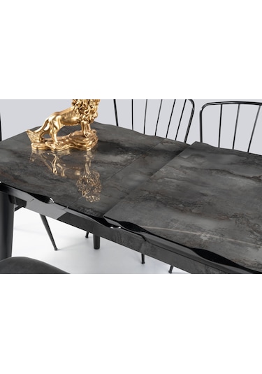 Tekno Elma Mdf Açılır Mutfak Masa Sandalye Takımı 60x100 Siyah