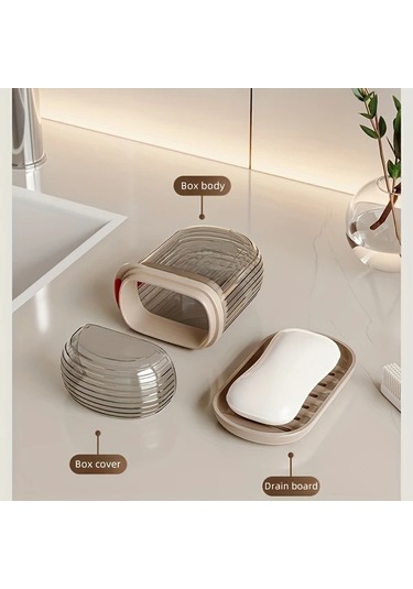 Meridiangoods 1 Adet Mini Taşınabilir Sabun Kutusu - Çift Contalı Gri Seyahat Sabun Kutusu Gri