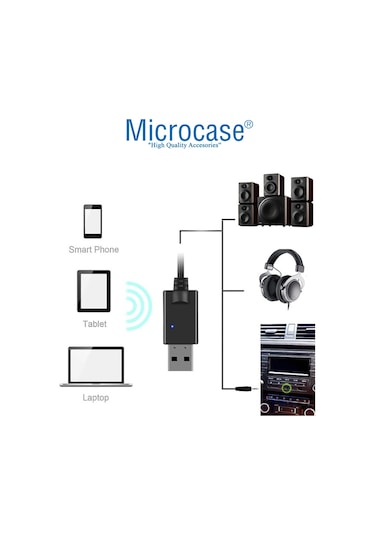 Microcase Al3533 USB - Bluetooth 5.0 - AUX 3.5 MM SeSAdaptörü Siyah