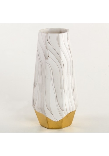 Euro Flora Mermer Desenli Seramik Vazo 14x14x28 Cm