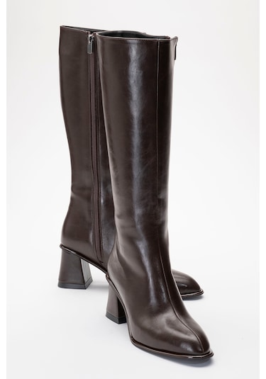 Paradis Kahverengi Cilt Kadın Kalın Topuklu Çizme Kahverengi Deri