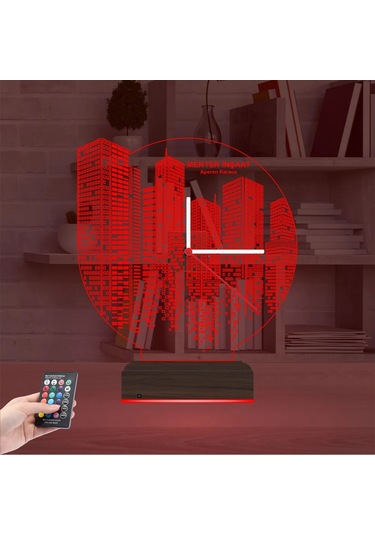 Luvivia Emlak İnşaat Mühendis Tasarım Kişiye Özel Saatli 3d Lamba - Masa Gece Lambası Şeffaf