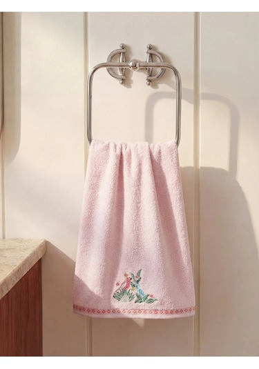 Pembe Nakışlı Pamuklu Yüz Havlusu 50x80 Cm