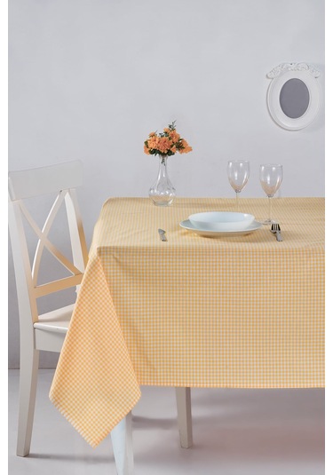 Kareli Desen Pötikareli Masa Örtüsü Sarı